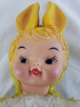 Vintage 1964 Rubber Face Plush MY TOY Bunny Rabbit Baby Doll Stuffed Animal 3