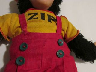 Zip The Monkey,  Rushton Co.  15 Inch Plush,  Howdy Doody,  Rubber Face, 6