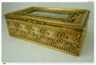 French Antique Gilted Bronze Jewelry Box w/ a miniature painting on the lid XIX 3