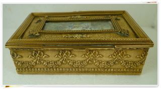 French Antique Gilted Bronze Jewelry Box w/ a miniature painting on the lid XIX 5