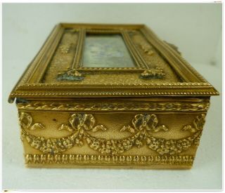 French Antique Gilted Bronze Jewelry Box w/ a miniature painting on the lid XIX 6
