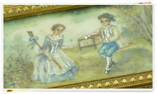 French Antique Gilted Bronze Jewelry Box w/ a miniature painting on the lid XIX 7