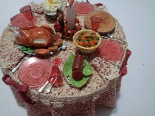Miniature 1:12 Scale Artist Decorated Thanksgiving Table Food Dishes Candle 1970