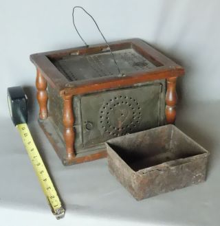 Antique American Foot Warmer Punched Pierced Tin Heart Decorations 18th 19th C