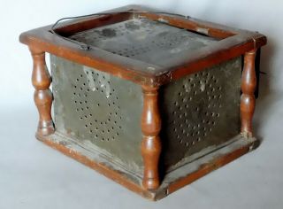 Antique American Foot Warmer punched Pierced Tin heart decorations 18th 19th c 4