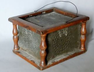 Antique American Foot Warmer punched Pierced Tin heart decorations 18th 19th c 5