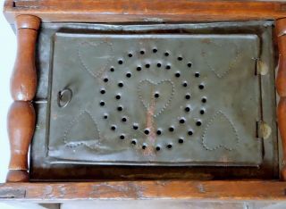 Antique American Foot Warmer punched Pierced Tin heart decorations 18th 19th c 6
