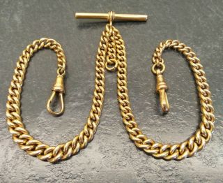 Antique 9ct Rolled Gold Graduated Curb Linked Double Albert Pocket Watch Chain.