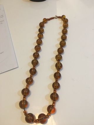 Antique Amber Glass Beads With Yellow Metal Clasp Postage