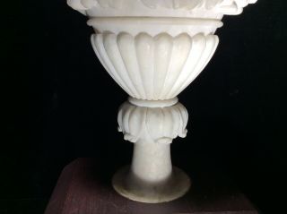 Antique Carved Alabaster Vase Urn Grapes Leaves Foliate Motif Hand Sculpture 2