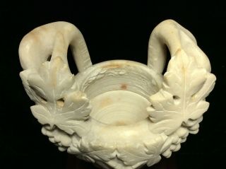 Antique Carved Alabaster Vase Urn Grapes Leaves Foliate Motif Hand Sculpture 6