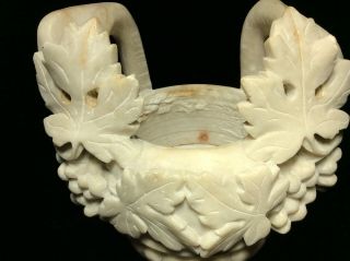 Antique Carved Alabaster Vase Urn Grapes Leaves Foliate Motif Hand Sculpture 7