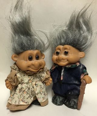 Vintage Gray Hair Russ Troll Doll Old Couple 6”,  With Hair Up