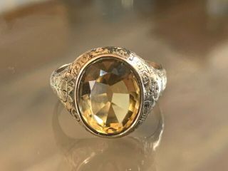 Antique Victorian 9ct Gold Ladies / Gents Ring Set With A Citrine Uk Size L