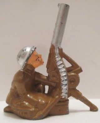Unusual Antique Metal Toy Soldier 3 " Anti Aircraft Gunner Manoil 1930s