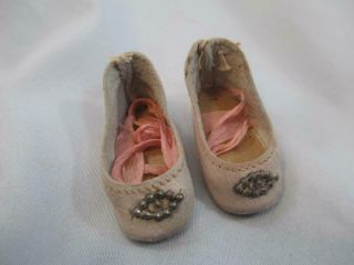 Antique German Bisque Doll Shoes Pink Leather Slip On Small Size