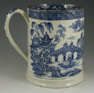 Antique Pottery Pearlware Blue Transfer Chinoiserie Pattern Large Tankard 1815