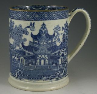 Antique Pottery Pearlware Blue Transfer Chinoiserie Pattern Large Tankard 1815 2