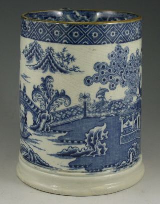 Antique Pottery Pearlware Blue Transfer Chinoiserie Pattern Large Tankard 1815 3