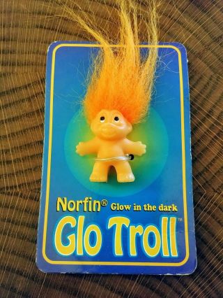 Vintage Norfin (dam) Glow In The Dark Lucky Glo Troll Doll 1.  5 " Pencil Topper