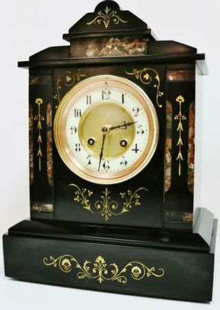Antique French Architectural Gong Striking Mantel Clock Slate & Marble 8 Day