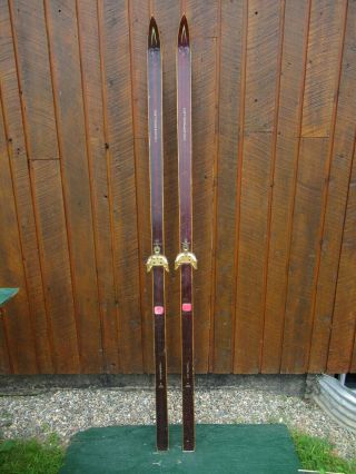 Vintage Wooden 80 " Skis Brown Finish,  Bindings Set