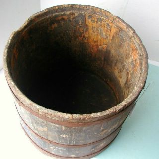 Early 1900 ' s wood Bucket with Remaining Blue Paint & Handle 2