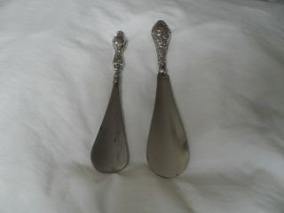 2 Antique Solid Silver Handled Shoe Horns Hallmarked 1908 And 1910