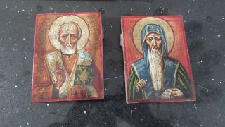 Antique Russian Hand Painted Icons,  Very Rare As A Pair.