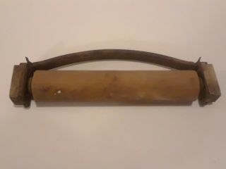 Rare Vintage Wooden Rolling Pin With Metal Handle Primitive Antique 11 "