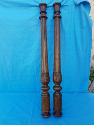 French Antique Solid Oak 2 Posts/pillars/columns Salvage 33.  46 "
