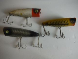 X3 Vintage Plastic Fishing Lure Heddon Chugger Spook 3 Different 3 " Long