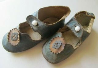 Antique Victorian 1872 Leather Doll Shoes Crown 