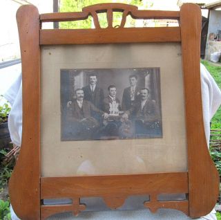 Old Antique Primitive Hand Carved Wooden Frame With Old Photo Early 20th