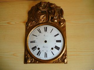Antique French Morbier Grandfather Tall Case Clock Porcelain & Brass Metal Dial