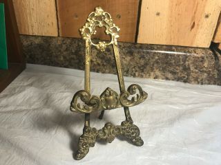 Vintage Ornate Antique Style Brass Picture Stand Plate Holder Easel