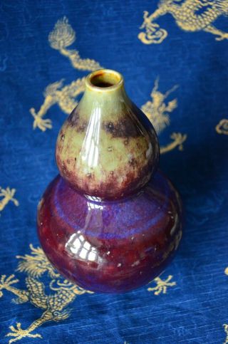 19th Chinese Antique Qing Dynasty Flambe - Glazed Gourd (Hulu) Vase with Mark 2