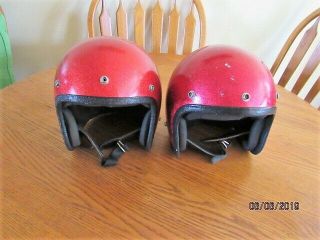 2 Vintage Red Sparkle Motorcycle Helmets - Small Size - No Name Located (1) Luna