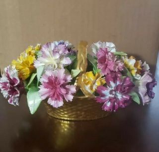 Antique Staffordshire Basket Of Flowers Made In England Multi - Colored