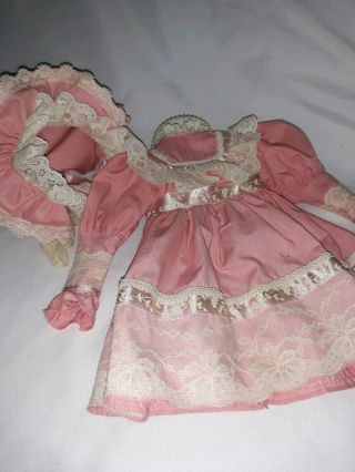 Vintage Doll Dress And Matching Bonnet Victorian Era Style Fits 15 - 16 " Doll
