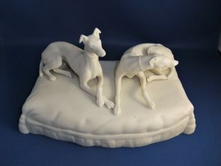 Antique 19thc Samuel Alcock Parian Figure Group Of Two Greyhound Dogs C1860