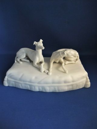 ANTIQUE 19THC SAMUEL ALCOCK PARIAN FIGURE GROUP OF TWO GREYHOUND DOGS C1860 2