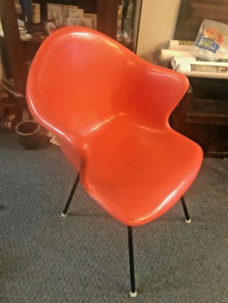 Rare Fiberglass/burlap Shell Arm Chair Cole Steel Eames Era Herman Miller Orange
