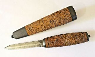 SUBERB ANTIQUE 19TH CENTURY SCANDINAVIAN PUUKKO KNIFE DAGGER CARVED WOOD PH 7