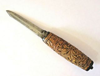 SUBERB ANTIQUE 19TH CENTURY SCANDINAVIAN PUUKKO KNIFE DAGGER CARVED WOOD PH 8