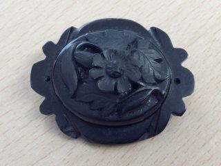 Antique Hand Carved Whitby Jet Flower Brooch Pin 1880