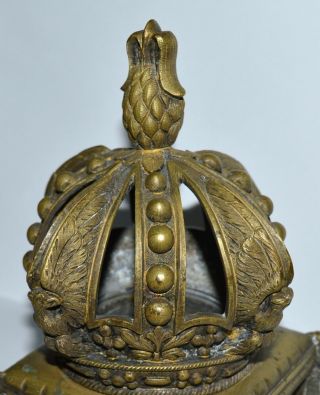 Scarce 19th C.  Solid Bronze Newell Post Finial Crown On Cushion Birds Estate
