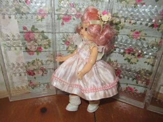 Vintage Hard Plastic Virga Pink Lolly Pop Walker Doll Ginny Friend 8”