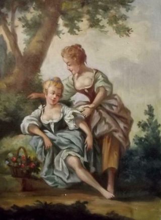 19th Century Antique Fete Champetre Rococo Oil Painting Boucher Interest