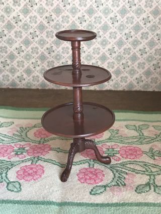 Vintage Dollhouse Miniature 3 Tier Wooden Table Made In Columbia Tlc